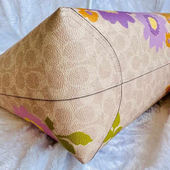 Coach Beige Floral Canvas Tote with Purple and Yellow Flowers - Picture 6 of 10